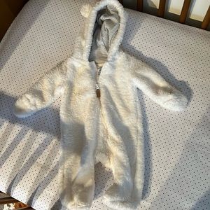White newborn snowsuit
